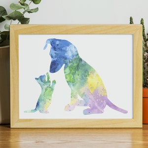 Dog and Cat Watercolor Wall Art, Home Decor Art Print, Instant Download, Dog and Cat love animal art, Printable Digital, Dog Art, Cat Art