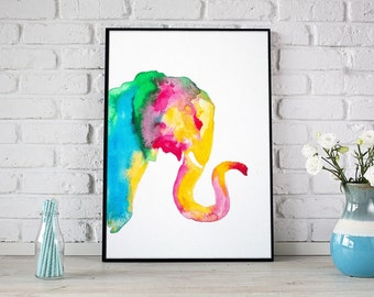 Elephant Watercolor Painting Art Print Safari Nursery Wall Decor Prints Jungle Digital Download