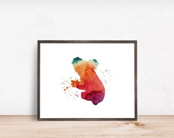 Koala Bear Watercolor Print, Nursery Decor, Wall Art, Woodland Forest Animal Art, Instant Download