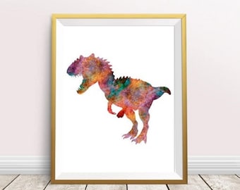 Arte de parede para impressão de dinossauro T-Rex em aquarela para quarto infantil Download digital pôster Dino