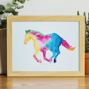 Arte de pared de caballo, Caballo corriendo, Descarga instantánea, Impresión de caballo de acuarela, Impresiones de decoración de guardería