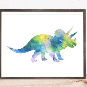 Triceratops Dinosaur Decor Printable Wall Art Classroom Watercolor Painting Print Nursery Clipart Instant Digital Download Prints