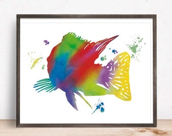Fish Watercolor, Cichlid Fish Print, Instant Download, Ocean Coastal Decor, Nautical Nursery, Fish Wall Art