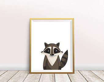 Raccoon Print Woodland Forest Nursery Wall Art Decor Prints Animal   Painting Digital Download