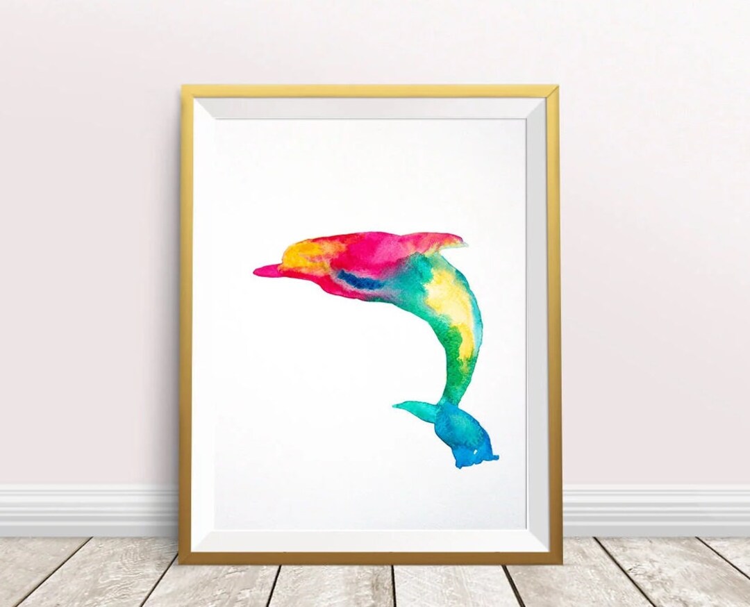 Watercolor Dolphin Painting Decor Print Ocean Coastal Nautical Beach ...