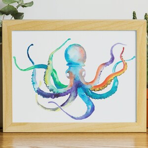 Watercolor Octopus Painting Decor Print Ocean Coastal Nautical Beach Tropical Wall Art Digital Instant Download