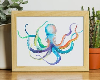 Watercolor Octopus Painting Decor Print Ocean Coastal Nautical Beach Tropical Wall Art Digital Instant Download