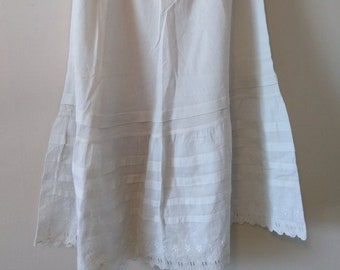 Antique Edwardian Victorian Petticoat Slip, Pintuck, Eyelet Lace