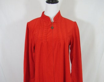 Vintage 70s Red Velour Robe, Women Size M, Velvety