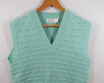 Vintage 80s Women's Sweater Vest, Size L, Aqua, Cheryl Tiegs