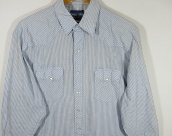 Vintage Wrangler Blue Stripe Pearl Snap Western Shirt, Men, Long Sleeve