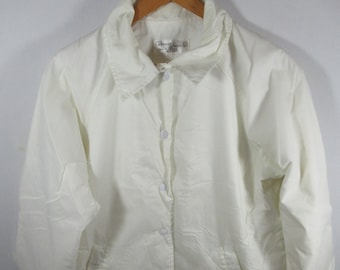 Vintage 80s Nylon Windbreaker Jacket, Men L, Solid White