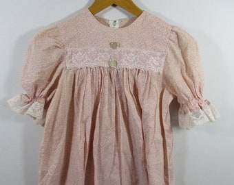 Vintage 80s Handmade Calico Prairie Cotton Girl's Dress, Lace Trim