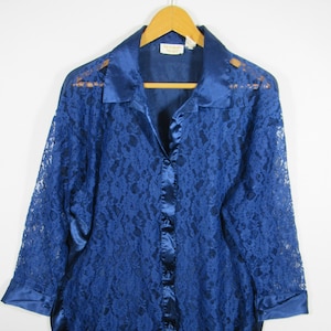 Vintage Victoria&#39;s Secret Gold Label Satin & Lace Night Shirt, M/L, Blue