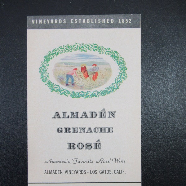 Vintage Almaden Grenache Rose Wine Brochure, Advertising