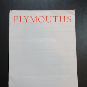 1989 Plymouth Full Line Brochure, Advertising, Dealer Catalog, Vintage, Auto Prospekt