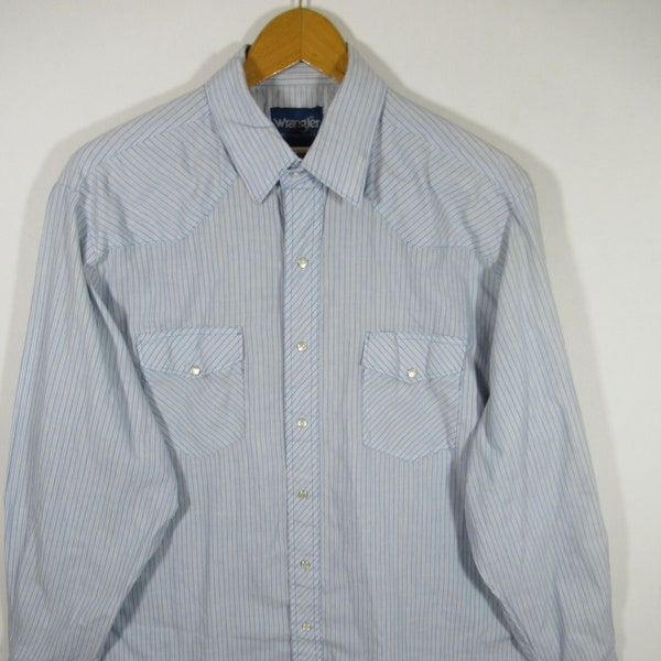 Vintage Wrangler Blue Stripe Pearl Snap Western Shirt, Men, Long Sleeve