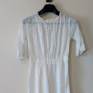 Antique Edwardian Sheer White Cotton Tea Lawn Dress With Lace, Early 1900s