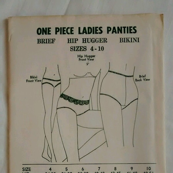 1960s Tricot One Piece Panties Sewing Pattern, Brief, Hip Hugger, Bikini, Vintage