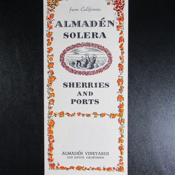 Vintage Almaden Solera Sherries and Port Brochure, Advertising