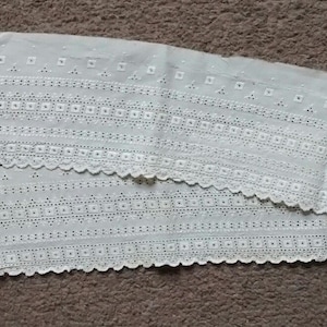 Antique Embroidered Eyelet Cotton Lace Trim, Flounce, Salvage, 46&quot;