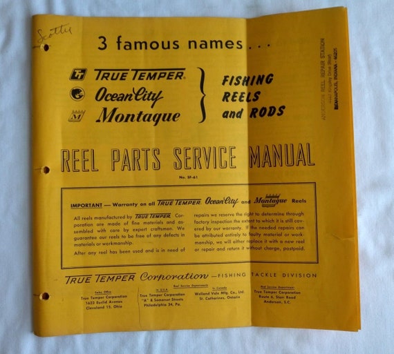 Vintage True Temper Ocean City Montague Fishing Reels Parts Manual