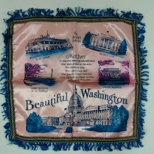 Mother Washington DC Souvenir Satin Pillow Cover, Pillowcase, Fringe, Vintage