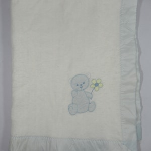 Vintage Cradlecraft Satin Edge Teddy Bear Baby Blanket, Boy, 38x46