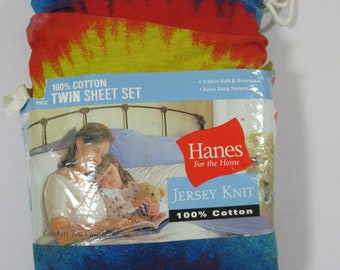 Vintage Y2K Tie Dye Hanes Jersey Cotton Twin Sheet Set