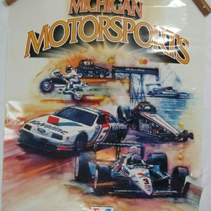 Cartel publicitario vintage de Valvoline de carreras de deportes de motor de Michigan de 1992