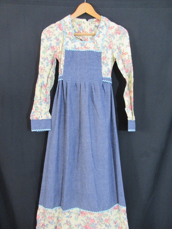 Vintage 70's Boho Prairie Maxi Dress, Rickrack, P… - image 1