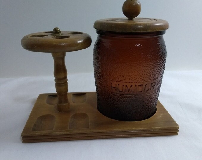 Vintage Smoking Pipe Stand and Humidor Wood Glass Duraglas Etsy