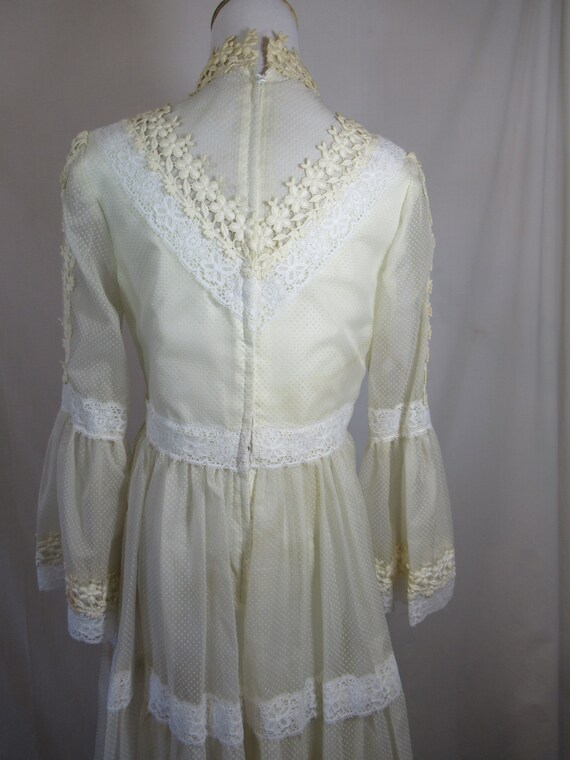 Vintage 70s Swiss Dot Prairie Wedding Dress, High… - image 4