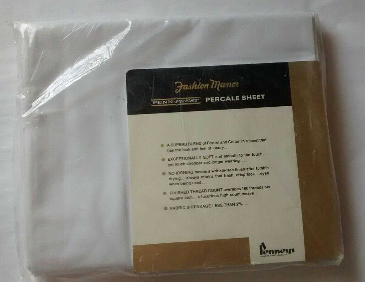 Vintage Percale Solid White Full Flat Sheet, Fashion Manor, Penn Prest ...