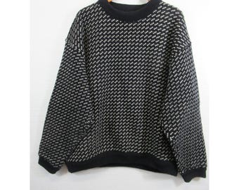 Vintage 70s 80s LL Bean Birdseye Wool Blend Sweater Men 2XL Blue Made in Norway