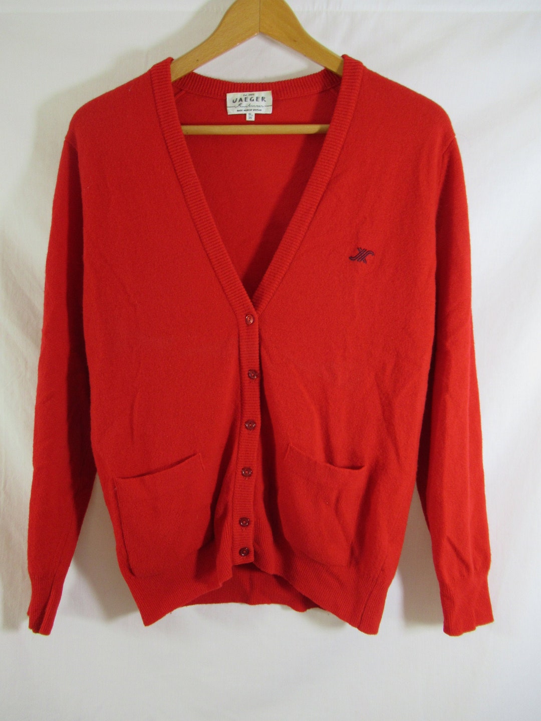 Vintage Jaeger Knitwear Red Wool Cardigan Sweater, Women's, Lightweight ...