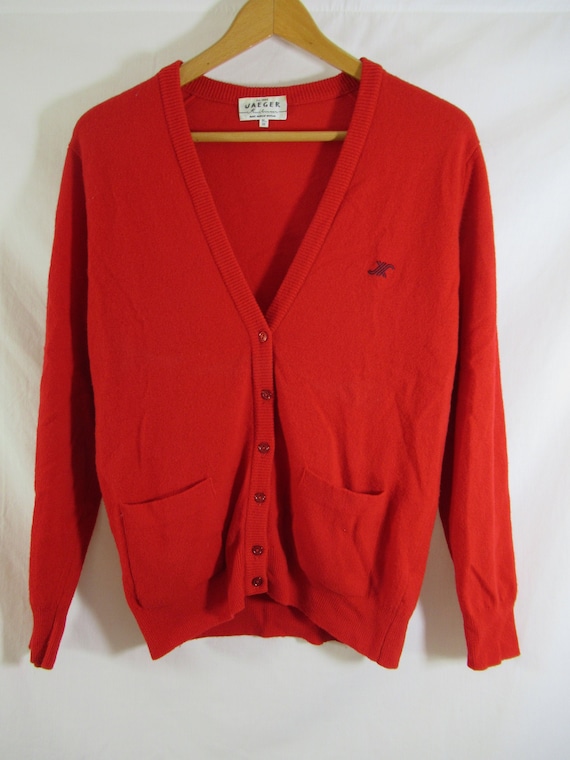 Vintage Jaeger Knitwear Red Wool Cardigan Sweater… - image 1