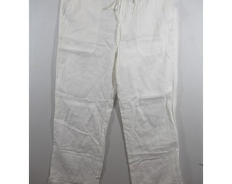 Vintage Lauren Ralph Lauren Linen Wide Leg Pants Women 10 White Relaxed Beach