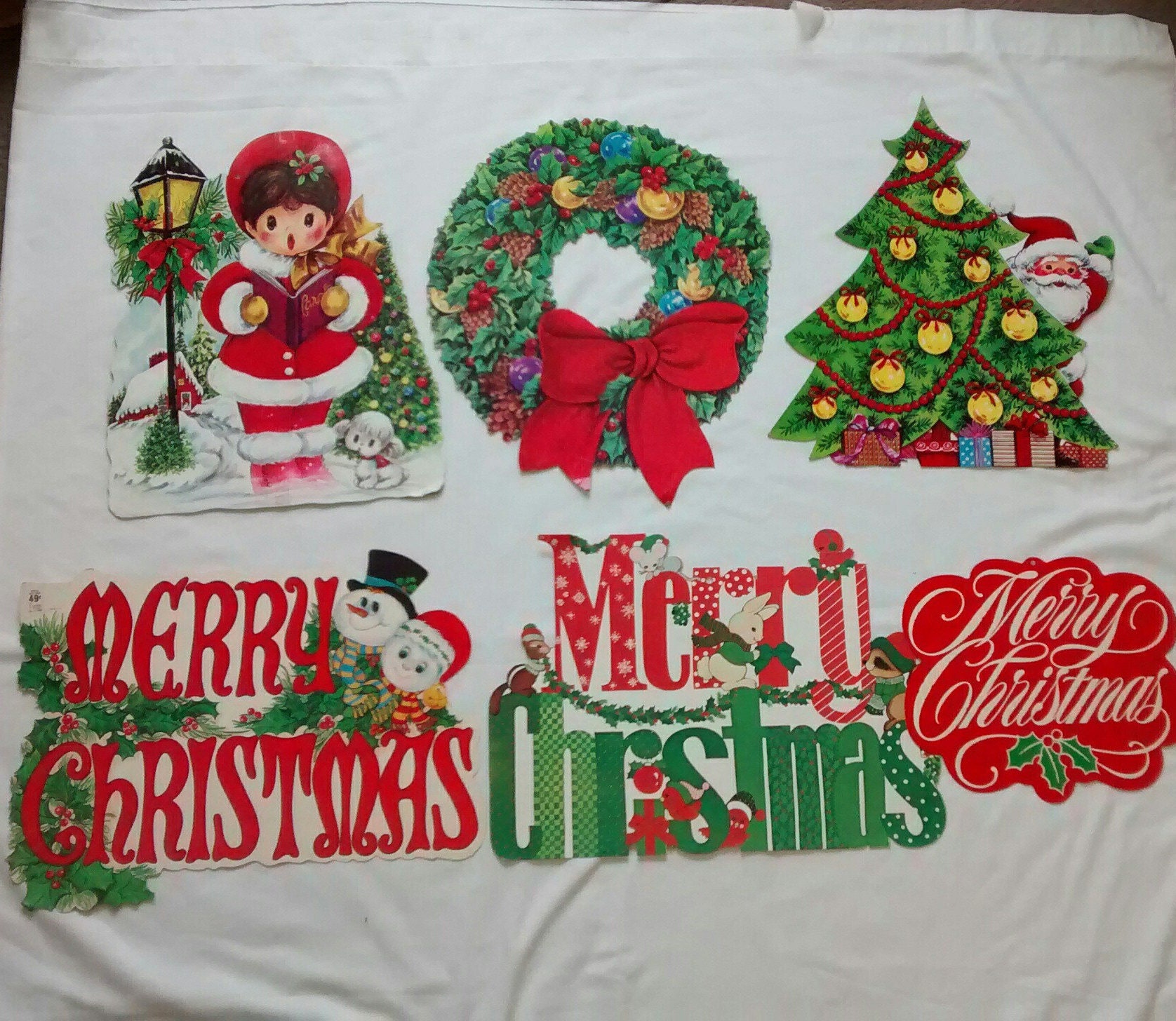 Vintage Christmas Die Cut Paper Decorations Lot Santa Etsy