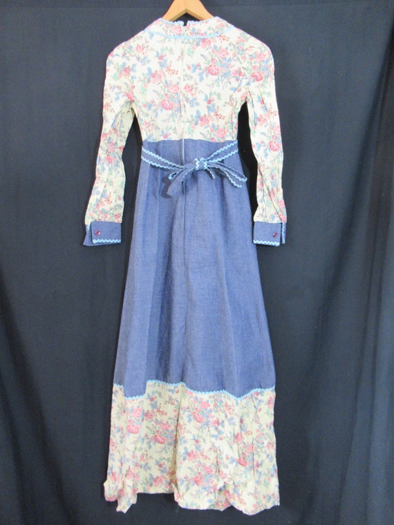 Vintage 70's Boho Prairie Maxi Dress, Rickrack, P… - image 4