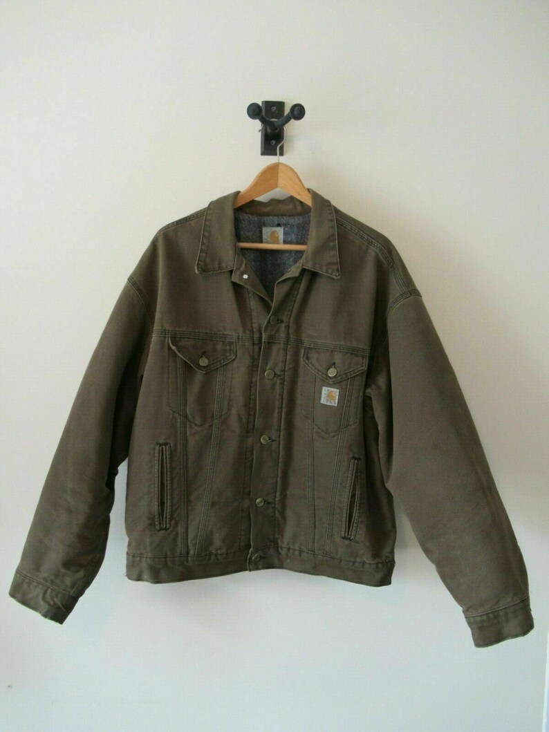 Work Chore Distressed Jacket Vintage Carhartt Blanket Lined Barn Coat Brown