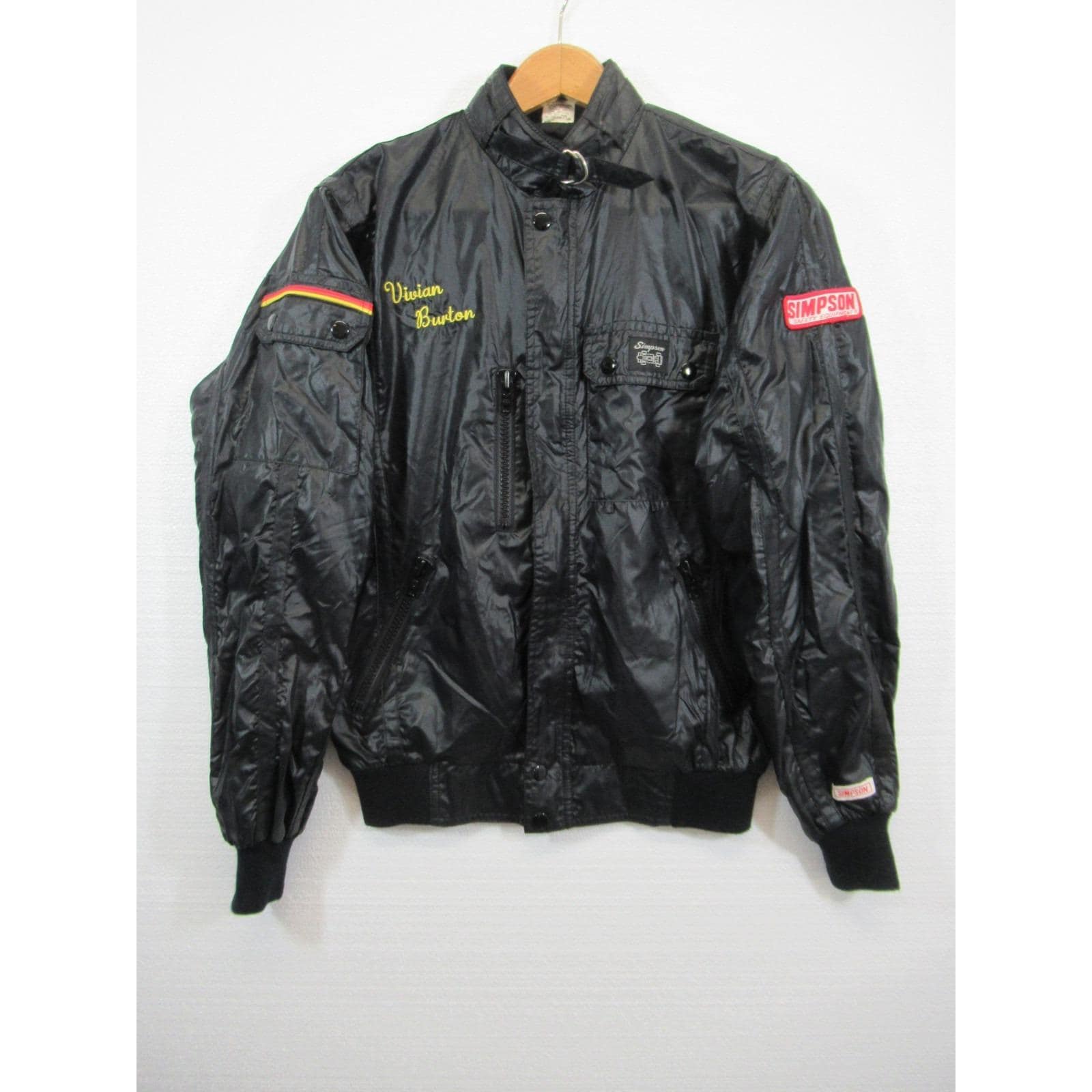 Vintage Simpson Racing Nylon Jacket Small Black Cafe Racer
