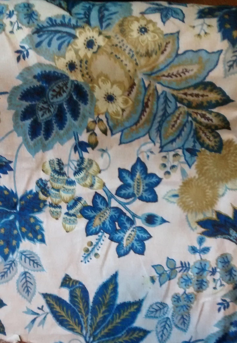 Vintage Linen Fabric Blue Floral prestwick by the - Etsy