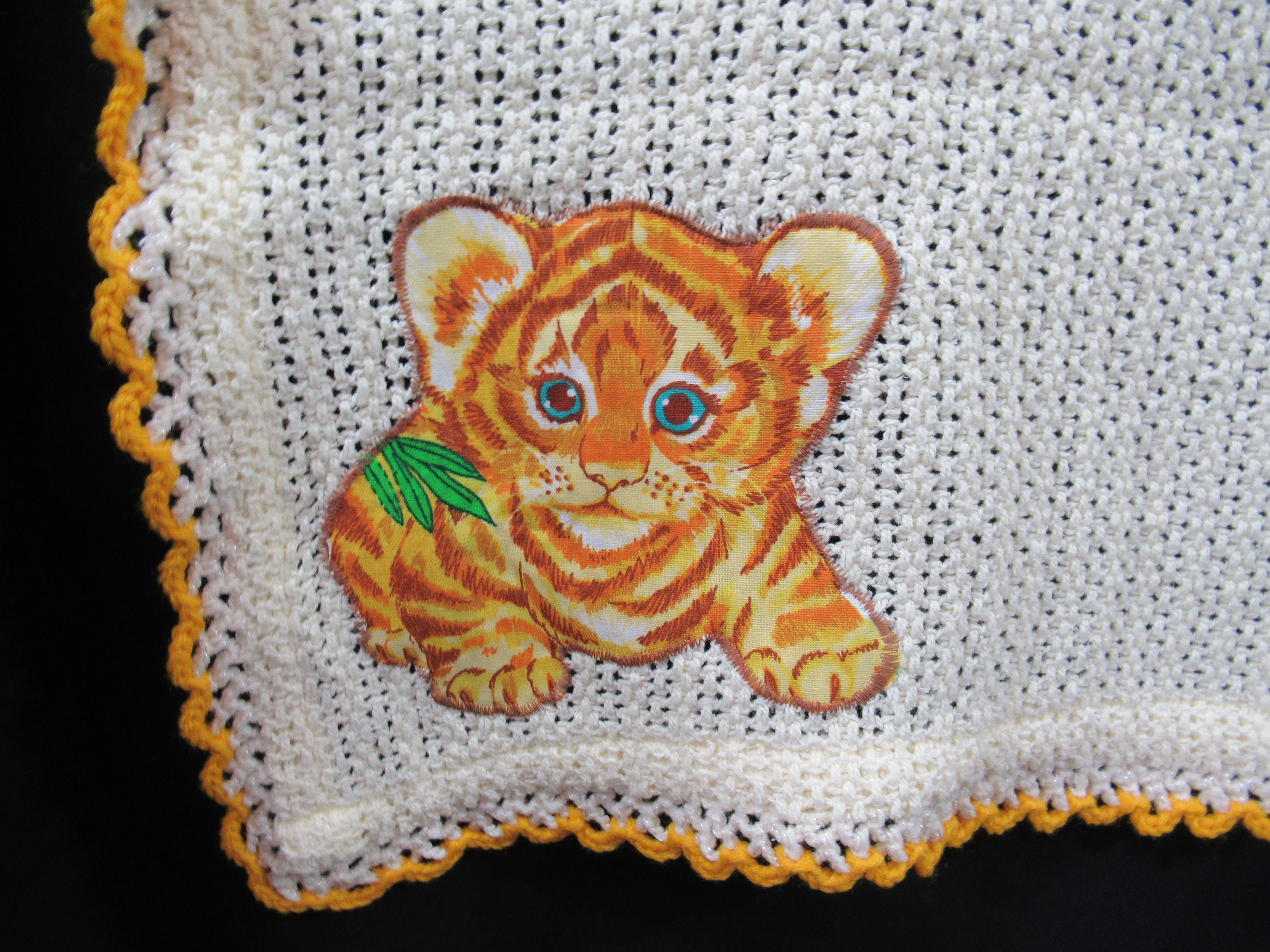 Vintage Baby Tiger Blanket With Crocheted Trim, 31x40 Etsy UK