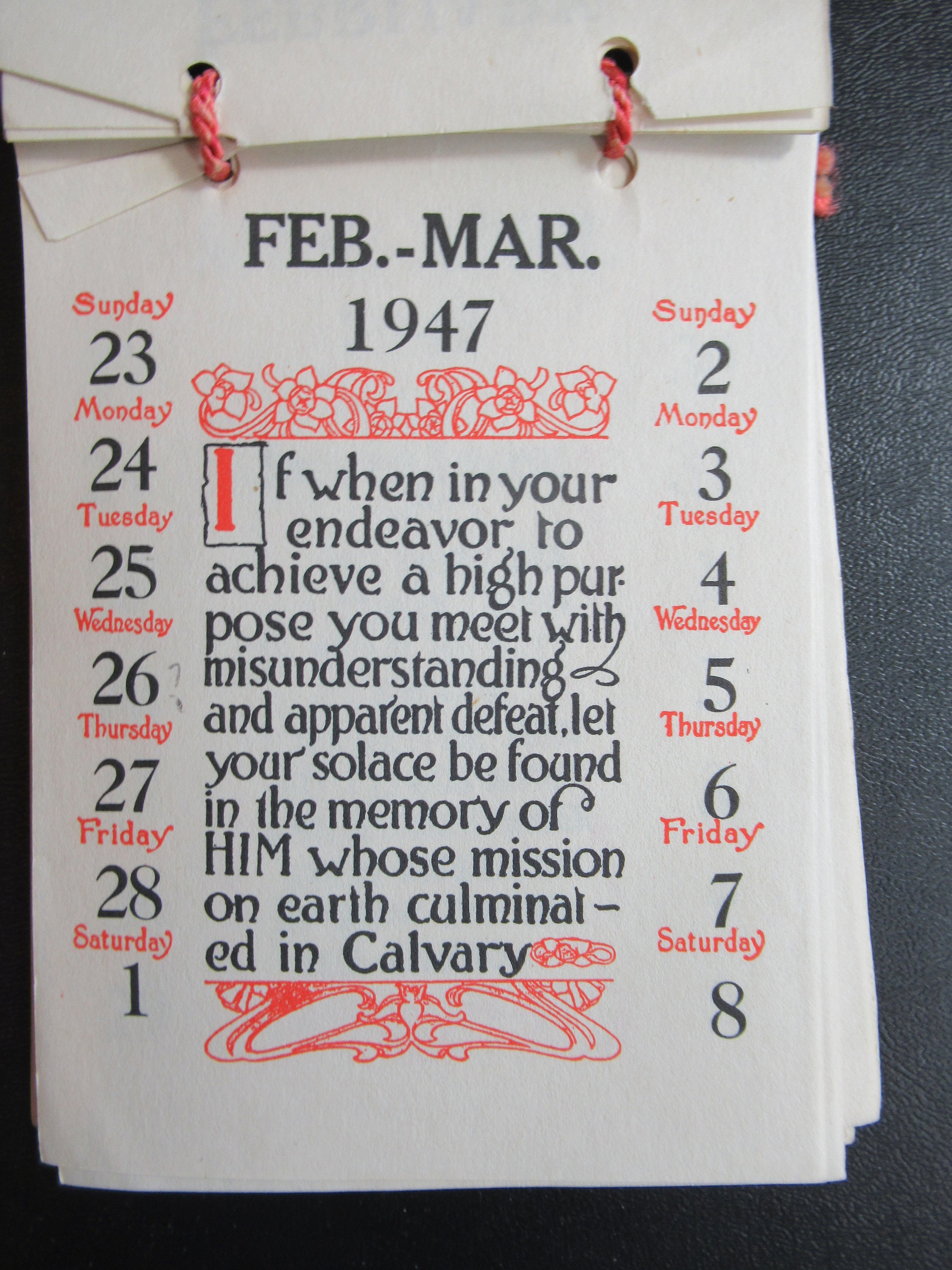 Vintage 1947 Calendar Of Contentment God Religious Quotes Etsy Nederland