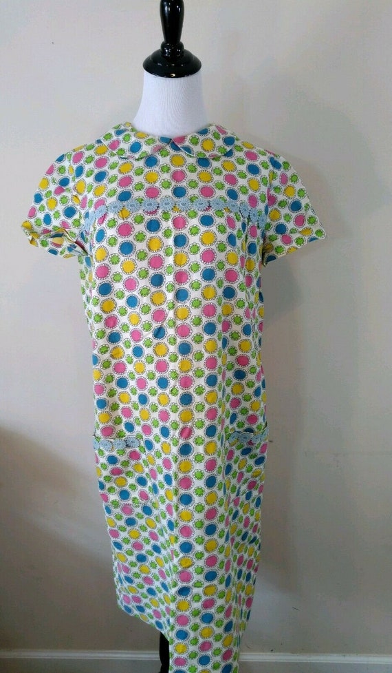 1960s Mod Handmade Shift Dress, Peter Pan Collar,
