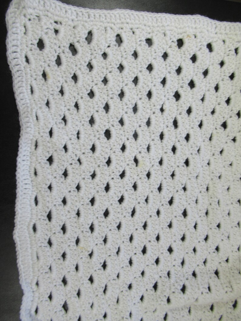 Vintage Handmade Crocheted Baby Afghan White Throw Blanket Etsy