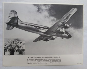 United Air Lines Douglas DC-4 Jet Mainliner Airplane Print, 1946 , Vintage