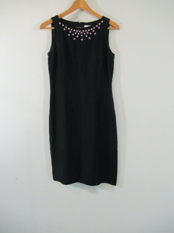 Vintage 90s Linen Blend Embroidered Sheath Dress, Size 4, Casual Corner