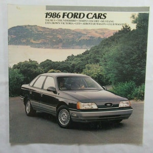 1986 Ford Cars Brochure, Sales, Advertising, Dealer Catalog, Vintage, Taurus, Thunderbird, Escort, Mustang, LTD Crown Victoria, Wagon